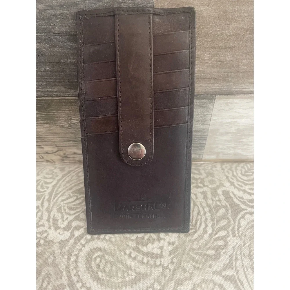 Marshal Genuine Leather Card Holder Wallet Brown Snap Closure Minimalist
